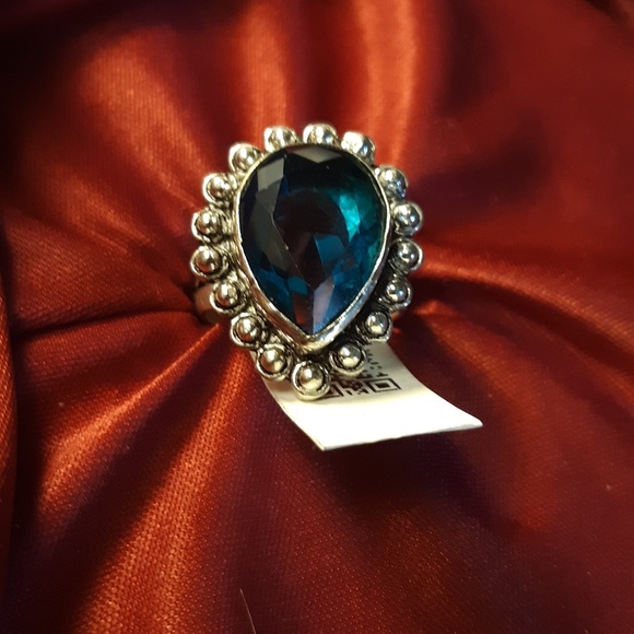 925 Stamped silver blue topaz gemstone ring - Picture 1 of 2